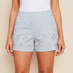 White House Black Market Shorts 6P Embroidered Soft Gray Metallic Floral